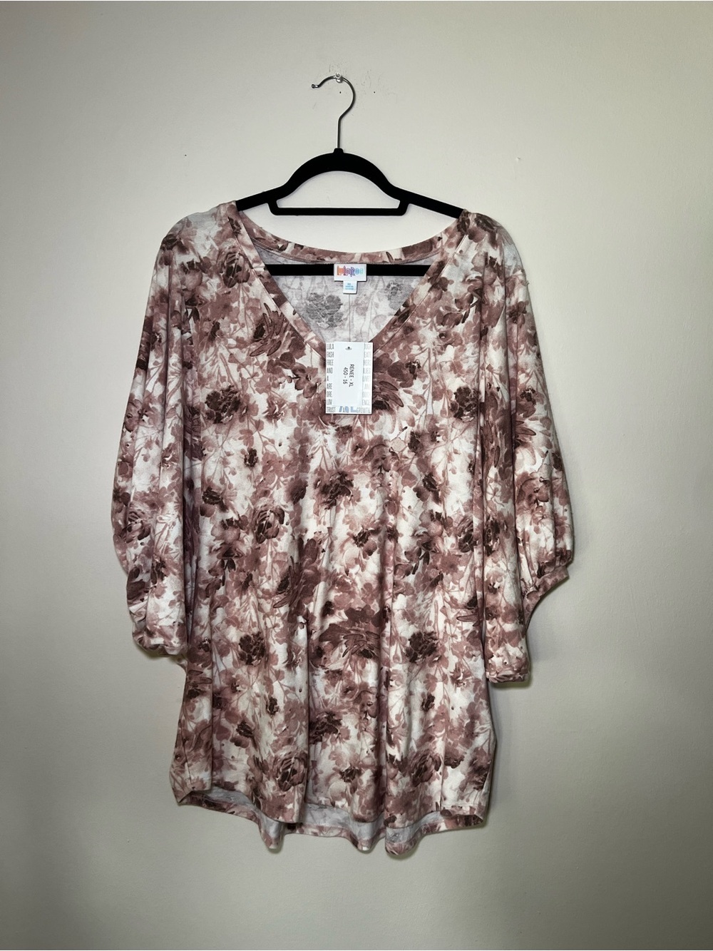 LuLaRoe Renee Rose-Tone Floral Balloon Sleeve Top